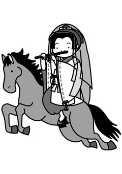 馬と稚児-2c 馬,稚児,和風,乗馬,水干,狩衣,下駄,横笛,笑顔,動物のイラスト素材