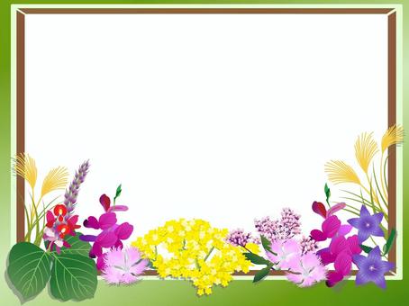 秋の七草のフレーム（緑） フレーム,秋の七草,秋,花,植物,ナデシコ,オミナエシ,キキョウ,ハギ,クズのイラスト素材