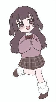 萌え袖JK jk,女子高生,制服,ブレザー,ロングヘア,女の子,ミニスカート,高校生,学生,ルーズソックスのイラスト素材