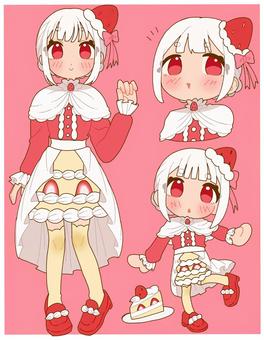 いちごのショートケーキの女の子 女の子,擬人化,いちご,ショートケーキ,ピンク,冬,クリスマスのイラスト素材