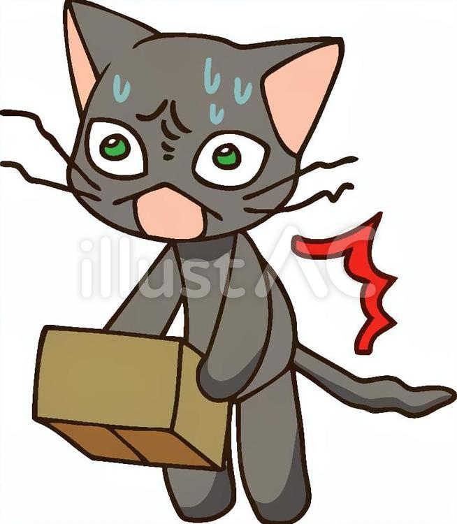 重い物を持って腰を痛める猫のイラスト2 猫,黒猫,ぎっくり腰のイラスト素材