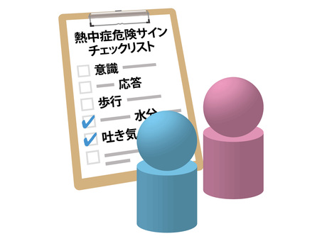 熱中症危険サインのチェック 熱中症,チェックリスト,危険,サイン,シグナル,兆候,予兆,予防,危機,管理のイラスト素材