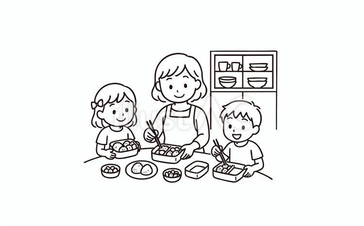 お弁当の用意をしている家族 人物,家族,弁当のイラスト素材