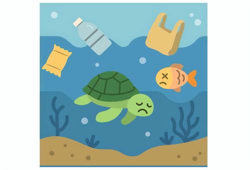海洋汚染で弱るウミガメと魚 海洋汚染,プラスチックごみ,ウミガメ,魚,環境,問題,海,水中,ゴミ問題,生態系のイラスト素材