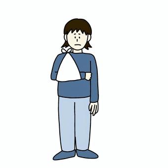 腕を骨折した女性 女性,人物,シンプル,骨折,怪我,三角巾,曇り顔のイラスト素材