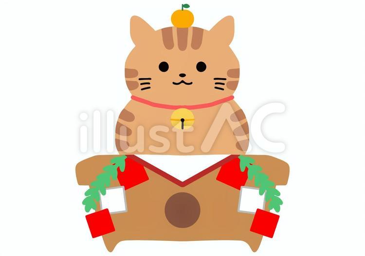 猫　鏡餅　 猫,鏡餅,縁起物のイラスト素材
