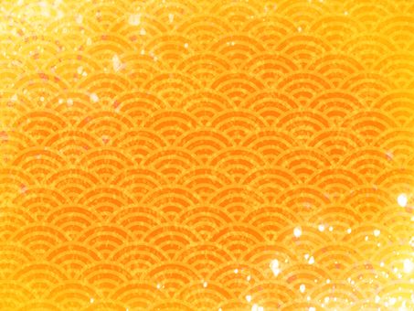 青海波の和紙風背景（オレンジ・光入り） 和柄,青海波,和風,背景,和紙風,橙,オレンジ,和テクスチャ,伝統柄,上品のイラスト素材