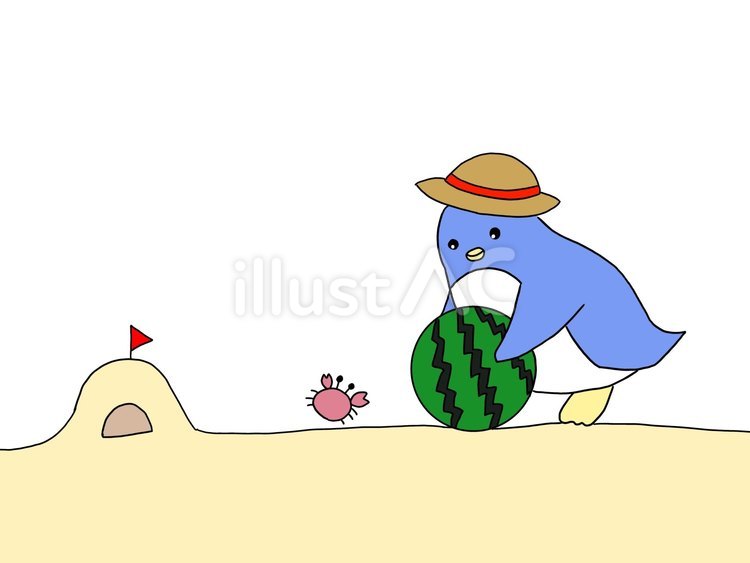 夏の海とペンギン 動物,ペンギン,夏のイラスト素材
