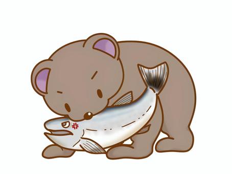 鮭と熊　 くま,動物,鮭,魚,北海道,木彫り,闘い,野生,可愛い,イラストのイラスト素材