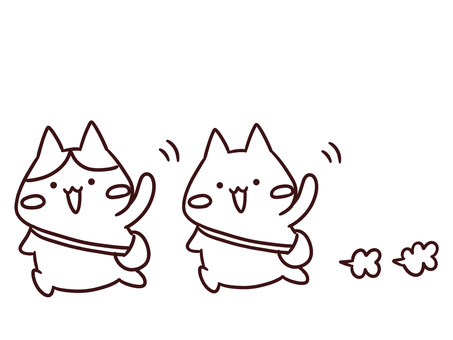 行ってきますと出かけるかわいい白黒猫達 猫,出かける,いってきます,元気,かわいい,左向き,手,振る,バイバイ,またねのイラスト素材