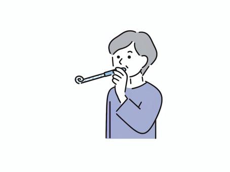 吹き戻しをする高齢者 高齢者,お年寄り,吹き戻し,巻き取り,ピロピロ,健康,健康管理,健康増進のイラスト素材