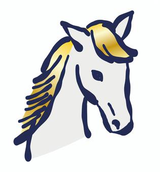 年賀状素材「午／馬」右を向く白馬の横顔 午,馬,うま,年賀,正月,元旦,ハガキ,年賀状,動物,素材のイラスト素材