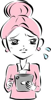 一個看著她的智能手機感到不舒服的女人, JPG, PNG 和 AI 一個看著她的智能手機感到不舒服的女人, 女子, 智能手機, 麻煩, JPG, PNG 和 AI