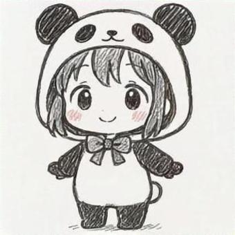 着ぐるみの女の子 着ぐるみの女の子 着ぐるみ,パンダ,女の子,かわいい,鉛筆画のイラスト素材