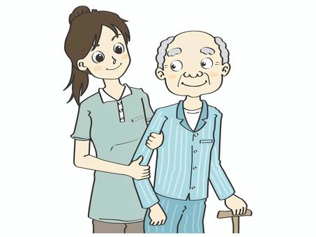 A woman who is a caregiver who supports the elderly of the elderly, A woman who is a caregiver who supports the elderly of the elderly, nurses, care, helper,