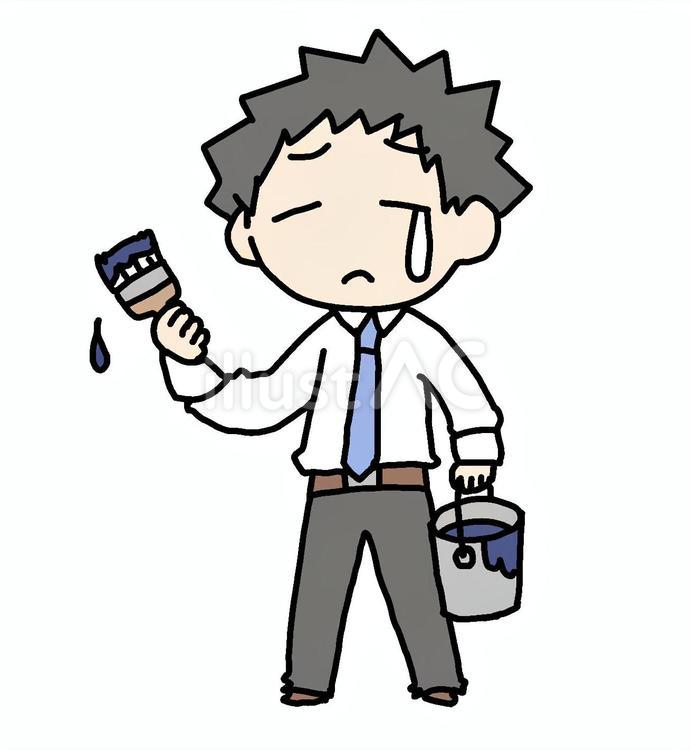 ペンキと泣く男性 男性,ペンキ,塗装のイラスト素材