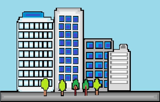 ドット絵　街　ビル 建物,木,街,ビル,ドット絵のイラスト素材
