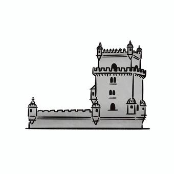 ベレンの塔 文化遺産,世界遺産,遺産,手書き,国のイラスト素材