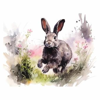 prairie hops, watercolor painting, rabbit, wild, JPG