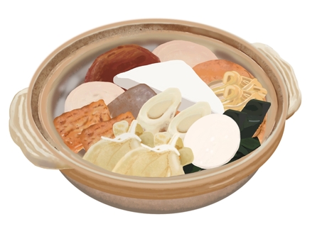おでん（2）湯気なし おでん,鍋,土鍋,冬,秋,鍋物,夕飯,屋台,具材,ダイコンのイラスト素材