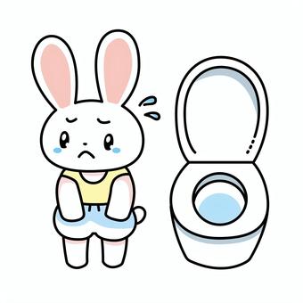 トイレトレーニング 〜嫌がる〜 ウサギ,トイレ,洋式トイレ,トイレトレ,トレーニング,拒否,不機嫌,泣く,かわいい,ベクターのイラスト素材