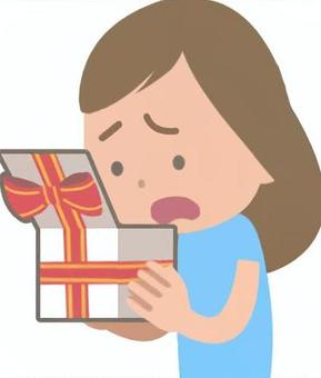 もらったプレゼントが不満そうな女性 プレゼント,贈り物,ガッカリ,欲しくない,女性,好み,違う,開ける,開封,不満のイラスト素材