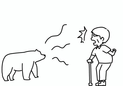 クマに遭遇したおじいさん　線画 クマ,遭遇,びっくり,害獣,おじいさん,高齢者,男性,線画のイラスト素材