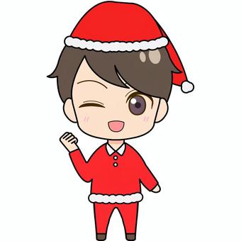 (ガッツポーズ)サンタ服のウインクする男 男の子,かわいい,人物,男性,クリスマス,サンタ,コスプレ,ウインク,ガッツポーズのイラスト素材