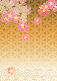 桜と和文様の背景 桜と和文様の背景 桜,七宝つなぎ,青海波,金,背景のイラスト素材