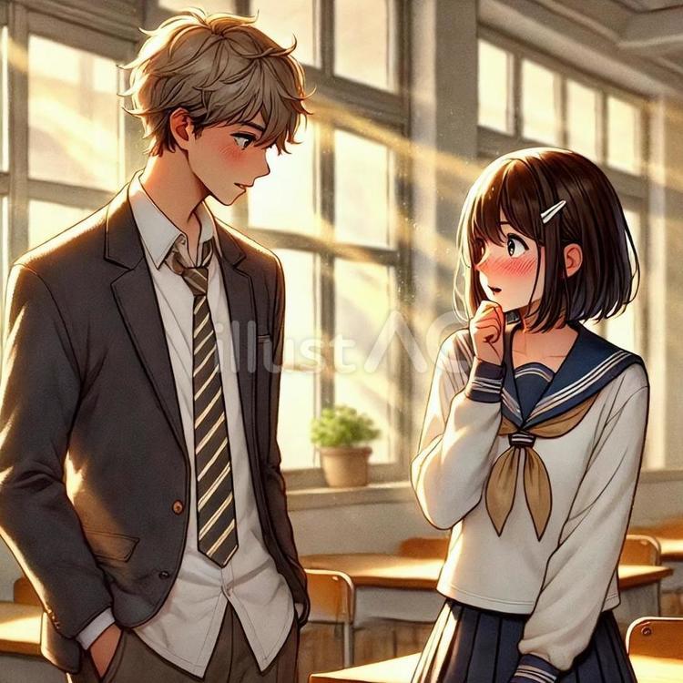 気持ちを伝えて 男子,女子,学生のイラスト素材