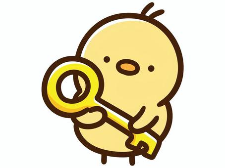 両手で大きな鍵を持つかわいいひよこ 両手で大きな鍵を持つかわいいひよこ ひよこ,鍵,持つ,大きい,ゆるい,かわいい,手描き,手書き,シンプル,デフォルメのイラスト素材
