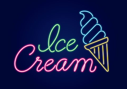 ネオン_アイスクリーム ネオン,ソフトクリーム,アイス,お菓子,サイン,文字,アイコン,看板,スイーツ,ポップのイラスト素材