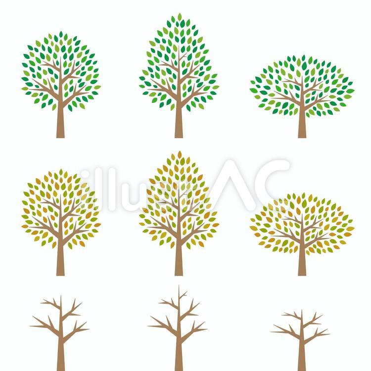 木のイラストセット 木,枝,森のイラスト素材