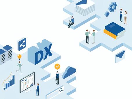 アイソメトリック_DXイメージの背景 アイソメトリック,立体,アイソメ,斜め上,デジタル化,ビジネス,改革,クラウド,データ,オフィスワークのイラスト素材