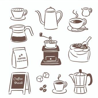 コーヒーアイテム手描きモノクロセット コーヒーアイテム手描きモノクロセット コーヒー,カフェ,手描き,モノクロ,線画,セット,アイテム,グッズ,エスプレッソ,コーヒーカップのイラスト素材