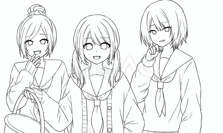 線画/女の子 線画,塗り絵,女の子のイラスト素材