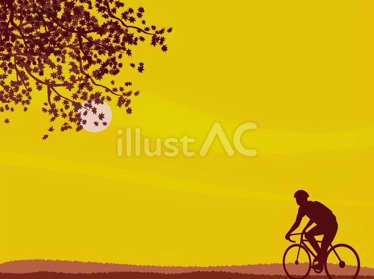秋の風景　夕日を見ながらサイクリング 夕日,秋,風景のイラスト素材