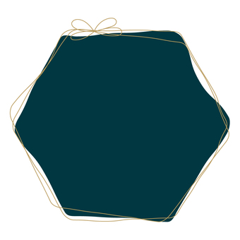 手描きリボン丸フレーム_紺色 フレーム,枠,リボン,タイトル枠,見出し,ラベル,六角形,手描き,青,シックのイラスト素材