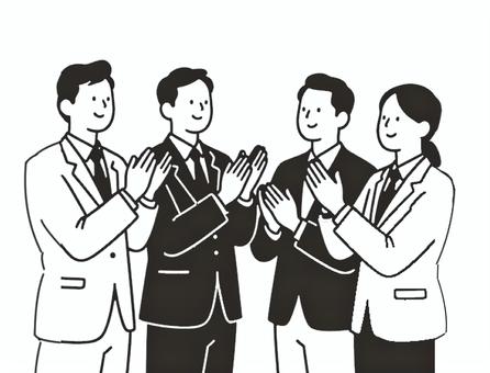 拍手するチームのイラスト 拍手,成功,称える,褒める,喜び,達成,営業,話し合い,ビジネスマン,スーツのイラスト素材