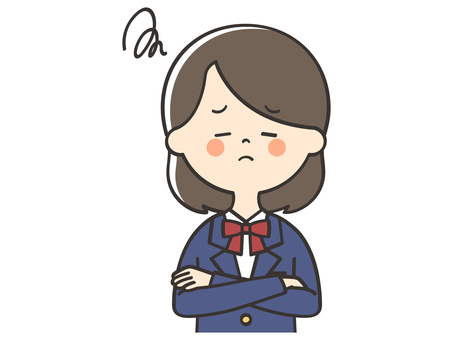 悩み事がある女子学生 悩む,困る,考える,心配,不満,不安,わからない,悩み事,疑問,女の子のイラスト素材