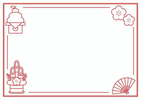 #3426お正月和風フレーム お正月,正月フレーム,年賀状,和風フレーム,鏡餅,門松,梅,梅の花,扇子,和柄のイラスト素材