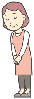  おじぎをしているエプロンのおばさん お辞儀,女性,人,人物,主婦,中年,シニア,エプロン,ママ,お母さんのイラスト素材
