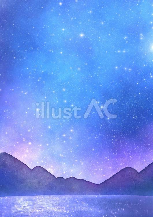 星空と湖の縦長背景イラスト 天の川,星,空のイラスト素材
