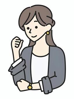オフィスカジュアルな女性 オフィスカジュアル,女性,ハーフアップ,ビジネス,仕事,喜ぶ,嬉しい,感情,ポーズ,ビジネスウーマンのイラスト素材