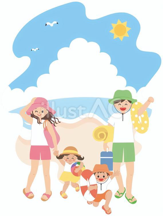 海を楽しむ４人家族 家族,核家族,４人のイラスト素材