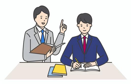 勉強を教える家庭教師と男子生徒のイラスト 勉強,家庭教師,ベクター,塾,講師,男子高生,高校生,中学生,学生,生徒のイラスト素材