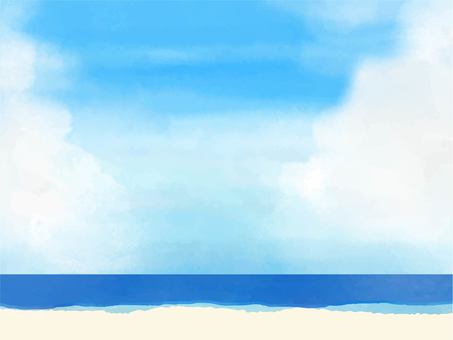 やさしい水彩　夏の浜辺 砂浜,海,背景,水彩,夏,ビーチ,海岸,海辺,波打ちぎわ,浜辺のイラスト素材