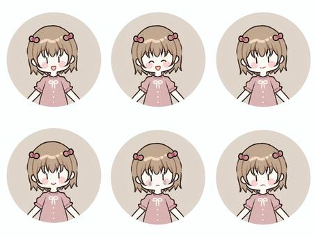 表情いろいろ！女の子のアイコンセットB 女の子,アイコン,セット,表情,人物,女性,アバター,プロフィール,顔,ゆるいのイラスト素材