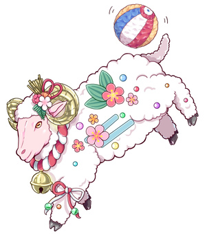 干支　未のイラスト 未,未年,羊,干支,動物,年賀状,年賀状素材,新年,和風,日本のイラスト素材