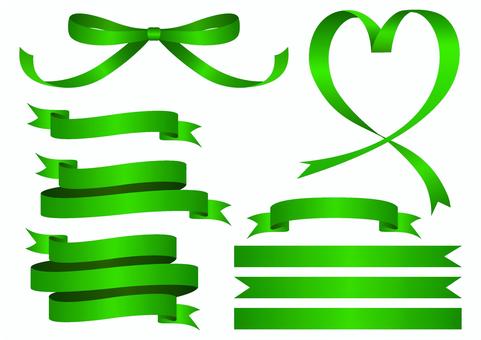 光沢のある単色リボンセット　緑 リボン,帯,フレーム,タイトル,飾り枠,装飾,プレゼント,ギフト,見出し,バナーのイラスト素材